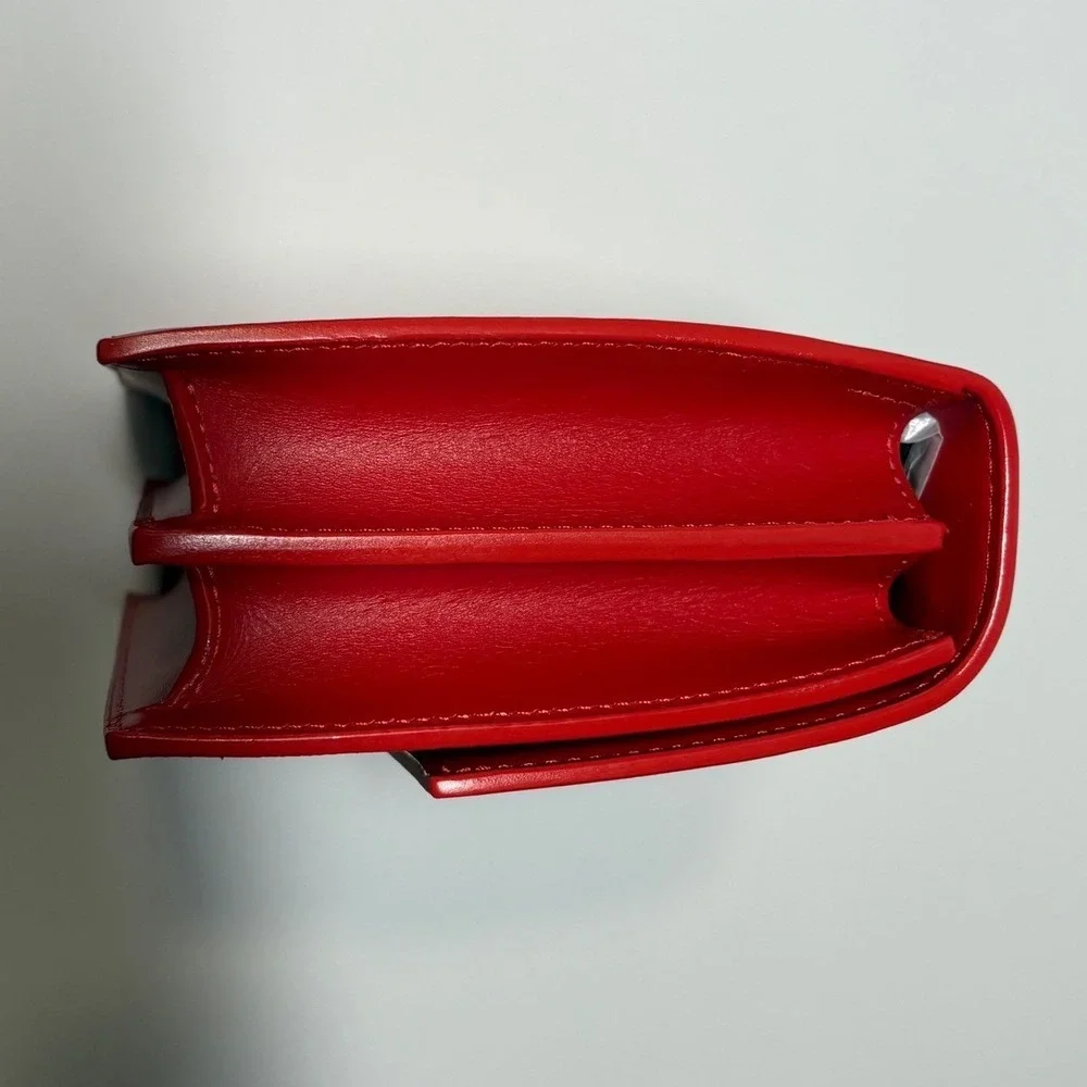 Red Leather Accordion Crossbody Bag Hollywood Logo Strap Gold‎ Hardware
